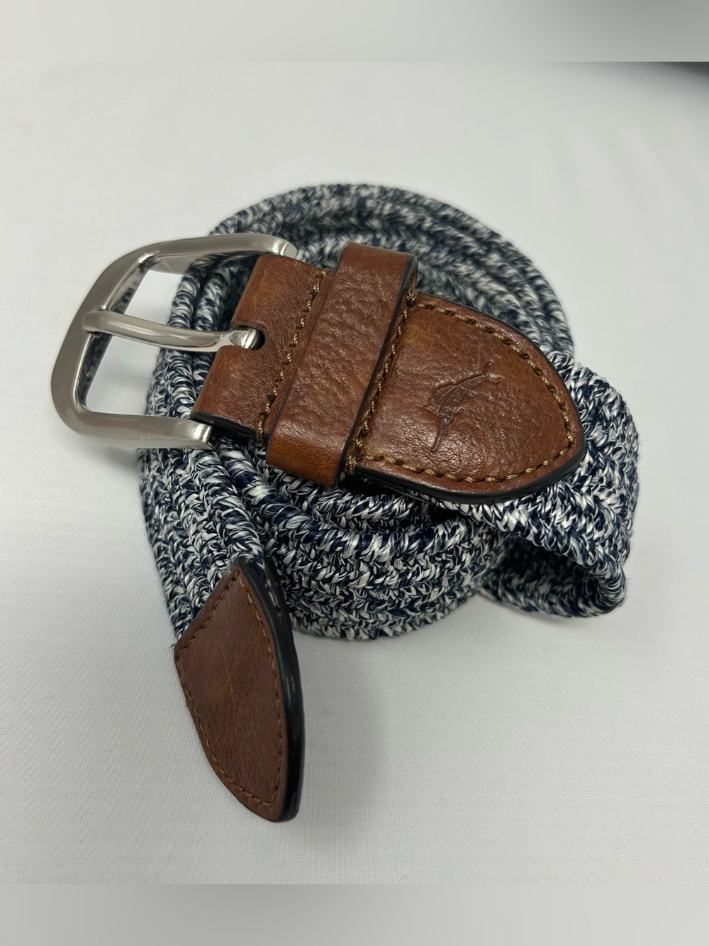 Tommy Bahama Stretch Golf Belt Leather Trim Men’s L/XL Navy White Preppy Beachy